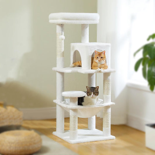 Arbre à Chat | 116cm | Blanc / Vert / Rose / Beige / Gris