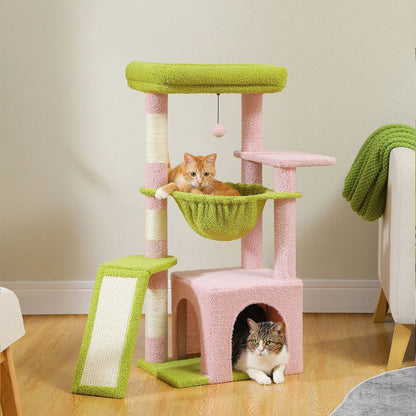 Arbre à Chat | 92 cm | Vert / Rose / Violet