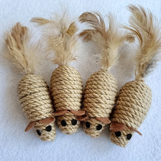Jouet | 4x Pack Souris Naturelles Cordelette et Plume